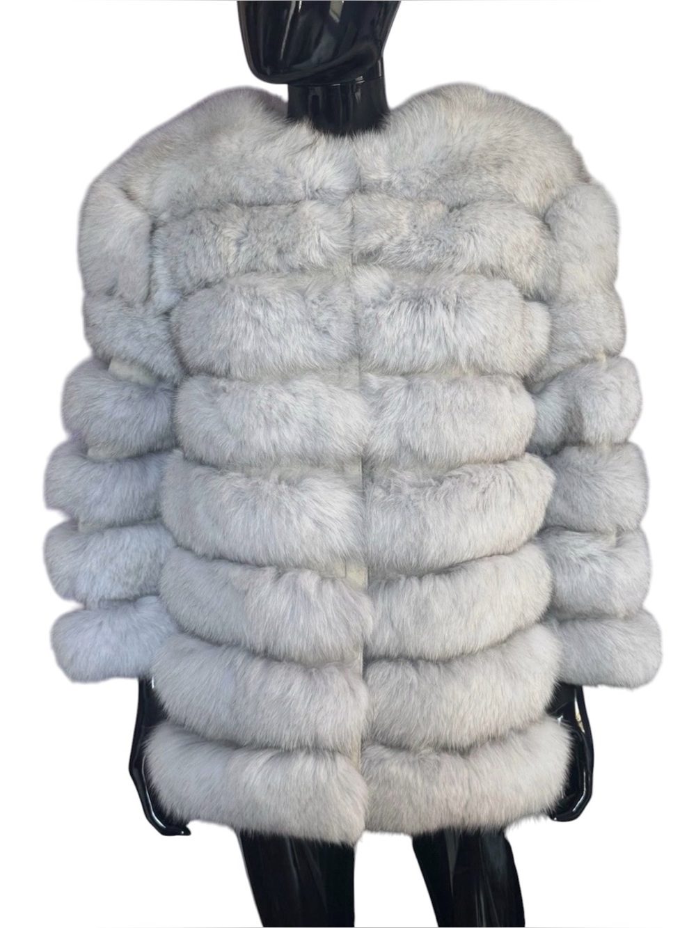 Luxury blue silver fox fur jacket coat